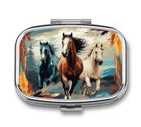 Pilulier à 2 compartiments - Motif A avec chevaux comme fond imprimé - Pilulier portable de voyage pour sac à main - Boîte à vitamines, huile de poisson