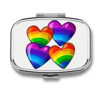 Pilulier à 2 compartiments - Motif cœurs de la Gay Pride - Imprimé - Portable - Pour sac à main - Boîte à vitamines - Boîte à huile de poisson - Boîte à supplément