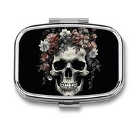 Pilulier à 2 compartiments, motif tête de mort dans l'obscurité, organiseur portable pour poche ou sac à main, organiseur décoratif en métal pour médicaments et vitamines