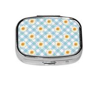 Pilulier à 2 compartiments, motif vichy bleu rétro, motif marguerites, organiseur portable