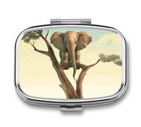 Pilulier à 2 compartiments - Petit éléphant sur un arbre - Pilulier portable - Organiseur de voyage pour poche, sac à main, boîte à vitamines, huile de poisson