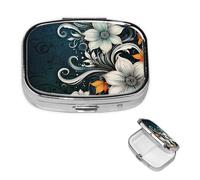 Pilulier à 2 compartiments - Petit pilulier pour sac à main et poche - Boîte à pilules de voyage fantaisie bohème abstraite, fleurs abstraites - Organisateur de médicaments mignon pour contenir des