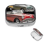 Pilulier à 2 compartiments - Petit pilulier pour sac à main et poche de voyage - Pilulier classique de voiture Roadsters à l'ancienne - Joli organisateur de médicaments pour contenir des vitamines, de