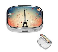 Pilulier à 2 compartiments - Petit pilulier pour sac à main et poche - Motif Paris - Joli organisateur de médicaments pour contenir des vitamines, de l'huile de poisson