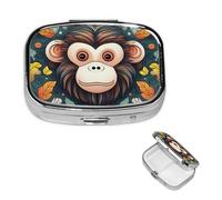 Pilulier à 2 compartiments - Petit pilulier pour sac à main et poche - Motif singe mignon - Pour contenir des vitamines, de l'huile de poisson
