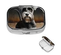 Pilulier à 2 compartiments - Petit pilulier pour sac à main et poche - Pilulier de voyage animal schnauzer chien mignon organisateur de médicaments pour contenir des vitamines, de l'huile de poisson