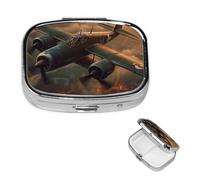 Pilulier à 2 compartiments - Petit pilulier pour sac à main et poche - Pilulier de voyage - Avion de la guerre mondiale - Joli organisateur de médicaments pour contenir des vitamines, de l'huile de