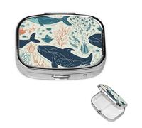 Pilulier à 2 compartiments - Petit pilulier pour sac à main et poche - Pilulier de voyage - Baleine sous-marine - Joli organisateur de médicaments pour contenir des vitamines, de l'huile de poisson