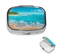Pilulier à 2 compartiments - Petit pilulier pour sac à main et poche - Pilulier de voyage - Bleu tropical - Mer - Plage - Joli organisateur de médicaments pour contenir des vitamines, de l'huile de