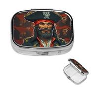 Pilulier à 2 compartiments - Petit pilulier pour sac à main et poche - Pilulier de voyage - Capitaine pirate - Joli organisateur de médicaments pour contenir des vitamines, de l'huile de poisson