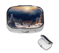 Pilulier à 2 compartiments - Petit pilulier pour sac à main et poche - Pilulier de voyage - Coucher de soleil en hiver - Joli organisateur de médicaments pour contenir des vitamines, de l'huile de