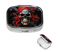 Pilulier à 2 compartiments - Petit pilulier pour sac à main et poche - Pilulier de voyage - Crâne de pirate - Joli organisateur de médicaments pour contenir des vitamines et de l'huile de poisson