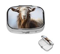 Pilulier à 2 compartiments - Petit pilulier pour sac à main et poche - Pilulier de voyage en forme d'animal de chèvre mignon pour contenir des vitamines, de l'huile de poisson