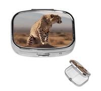 Pilulier à 2 compartiments - Petit pilulier pour sac à main et poche - Pilulier de voyage - Guépard africain sauvage - Joli organisateur de médicaments pour contenir des vitamines, de l'huile de