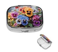Pilulier à 2 compartiments - Petit pilulier pour sac à main et poche - Pilulier de voyage - Pensée - Fleurs - Joli organisateur de médicaments pour contenir des vitamines, de l'huile de poisson
