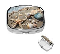 Pilulier à 2 compartiments - Petit pilulier pour sac à main et poche - Pilulier de voyage pour la mer, la plage, les coquillages, les étoiles de mer - Bleu - Joli organisateur de médicaments pour