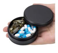 Pilulier à 2 compartiments - Pilulier de voyage portable en métal pour poche ou sac à main, pilulier étanche pour médicaments, vitamines, huile de poisson et compléments alimentaires