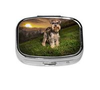 Pilulier à 2 compartiments pour animaux de compagnie Schnauzer - Motif coucher de soleil