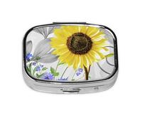 Pilulier à 2 compartiments pour aquarelle, tournesols jaunes, fleurs bleues, organiseur portable