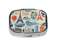 Pilulier à 2 compartiments pour l'architecture de paysage avec miroir, petit pilulier pour sac à main ou poche organisateur de vitamines