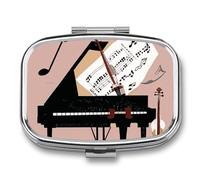 Pilulier à 2 compartiments pour notes de musique piano violon - Pilulier portable pour poche ou sac à main - Organiseur décoratif en métal pour médicaments et vitamines
