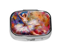Pilulier à 2 compartiments pour peinture à l'huile, danseuse de ballet avec miroir, petit pilulier pour sac à main ou poche organisateur de vitamines