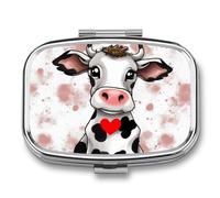Pilulier à 2 compartiments pour poche ou sac à main, mini pilules en métal en forme de vache avec un cœur rouge, organisateur de pilules portable de voyage pour contenir des suppléments et des