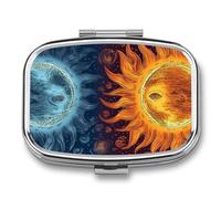 Pilulier à 2 compartiments pour poche ou sac à main - Mini pilules en métal - Images du soleil et de la lune - Pilulier portable de voyage pour contenir des suppléments et des vitamines