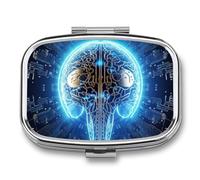 Pilulier à 2 compartiments pour poche ou sac à main, mini pilules en métal, intelligence artificielle, cerveau, pilulier portable de voyage pour contenir des suppléments et des vitamines