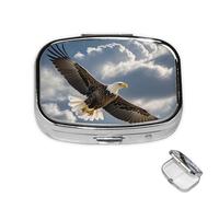 Pilulier à 2 compartiments pour poche ou sac à main, mini pilules en métal, motif aigle mouches dans le ciel, pilulier portable de voyage pour contenir des suppléments et des vitamines