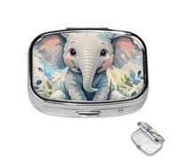 Pilulier à 2 compartiments pour poche ou sac à main - Mini pilules en métal - Motif éléphant mignon - Aquarelle - Pour voyage - Pour contenir des suppléments et des vitamines