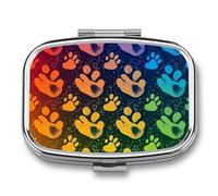 Pilulier à 2 compartiments pour poche ou sac à main - Mini pilules en métal - Motif pattes de chien arc-en-ciel - Portable - Pour transporter des suppléments et des vitamines