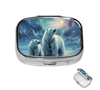 Pilulier à 2 compartiments pour poche ou sac à main, mini pilules en métal, ours polaires, aurores boréales, pilules de voyage portable pour contenir des suppléments et des vitamines