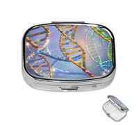 Pilulier à 2 compartiments pour poche ou sac à main - Mini pilules en métal - Pilulier génétique ADN génétique - Pilulier portable de voyage pour contenir des suppléments et des vitamines