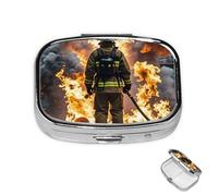 Pilulier à 2 compartiments pour poche ou sac à main - Mini pilules en métal - Pilulier pompier - Pilulier de voyage portable pour contenir des suppléments et des vitamines