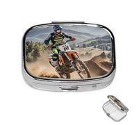 Pilulier à 2 compartiments pour poche ou sac à main - Mini pilules en métal pour motocross - Portable - Pour médicaments de voyage - Pour contenir des suppléments et des vitamines