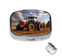 Pilulier à 2 compartiments pour poche ou sac à main, mini pilules en métal, tracteur de ferme fantastique, organisateur de pilules portable de voyage pour contenir des suppléments et des vitamines