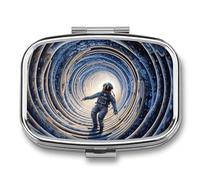 Pilulier à 2 compartiments pour poche ou sac à main - Mini pilules en métal - Vortex astronaute - Portable - Pour transporter des suppléments et des vitamines