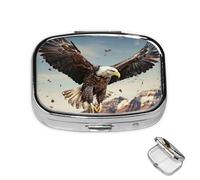 Pilulier à 2 compartiments pour poche ou sac à main - Mini pilulier en métal - Aigle vole au-dessus de pilules - Organisateur de médicaments de voyage portable pour contenir des suppléments et des