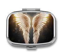 Pilulier à 2 compartiments pour poche ou sac à main - Mini pilulier en métal - Aile d'ange - Portable - Conteneur de médicaments de voyage pour contenir des suppléments et des vitamines