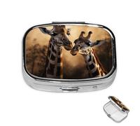 Pilulier à 2 compartiments pour poche ou sac à main - Mini pilulier en métal avec deux girafes ensemble - Organiseur de médicaments portable pour médicaments de voyage pour contenir des suppléments et