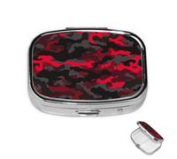 Pilulier à 2 compartiments pour poche ou sac à main - Mini pilulier en métal - Camouflage rouge - Portable - Pour médicaments de voyage - Pour contenir des suppléments et des vitamines