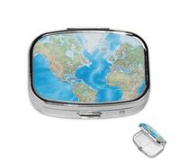 Pilulier à 2 compartiments pour poche ou sac à main, mini pilulier en métal, carte du monde, pilulier portable de voyage pour contenir des suppléments et des vitamines