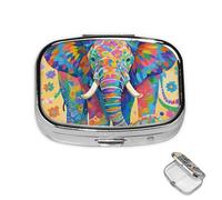 Pilulier à 2 compartiments pour poche ou sac à main - Mini pilulier en métal coloré éléphant - Portable - Pour transporter des suppléments et des vitamines