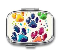 Pilulier à 2 compartiments pour poche ou sac à main - Mini pilulier en métal coloré - Motif patte de chien - Portable - Pour transporter des suppléments et des vitamines