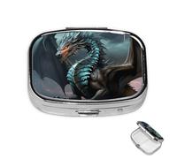 Pilulier à 2 compartiments pour poche ou sac à main - Mini pilulier en métal - Dragon cool - Portable - Pour médicaments de voyage - Pour contenir des suppléments et des vitamines