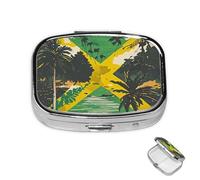 Pilulier à 2 compartiments pour poche ou sac à main - Mini pilulier en métal - Drapeau jamaïcain vintage - Pilulier portable de voyage pour contenir des suppléments et des vitamines