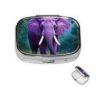 Pilulier à 2 compartiments pour poche ou sac à main - Mini pilulier en métal - Éléphant violet - Boîte de médicaments de voyage pour contenir des suppléments et des vitamines