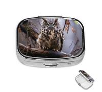 Pilulier à 2 compartiments pour poche ou sac à main - Mini pilulier en métal - Hibou sur une branche - Pilulier portable de voyage pour contenir des suppléments et des vitamines
