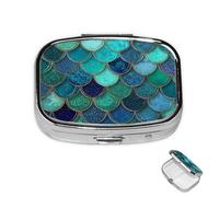 Pilulier à 2 compartiments pour poche ou sac à main - Mini pilulier en métal - Imprimé écailles de poisson sirène - Organiseur de médicaments de voyage portable pour contenir des suppléments et des
